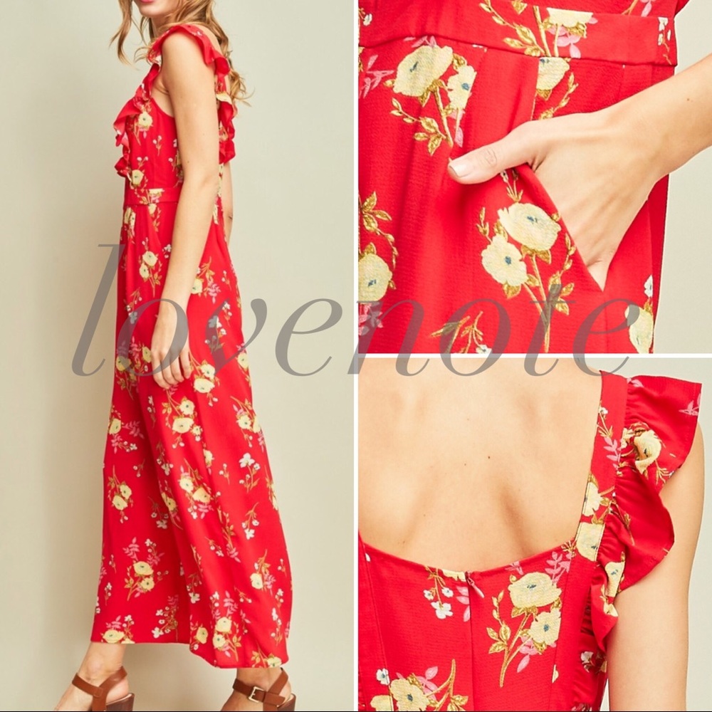 Floral Jumpsuit Romper Ruffle Sleeve Pant Length - Picture 3 of 8